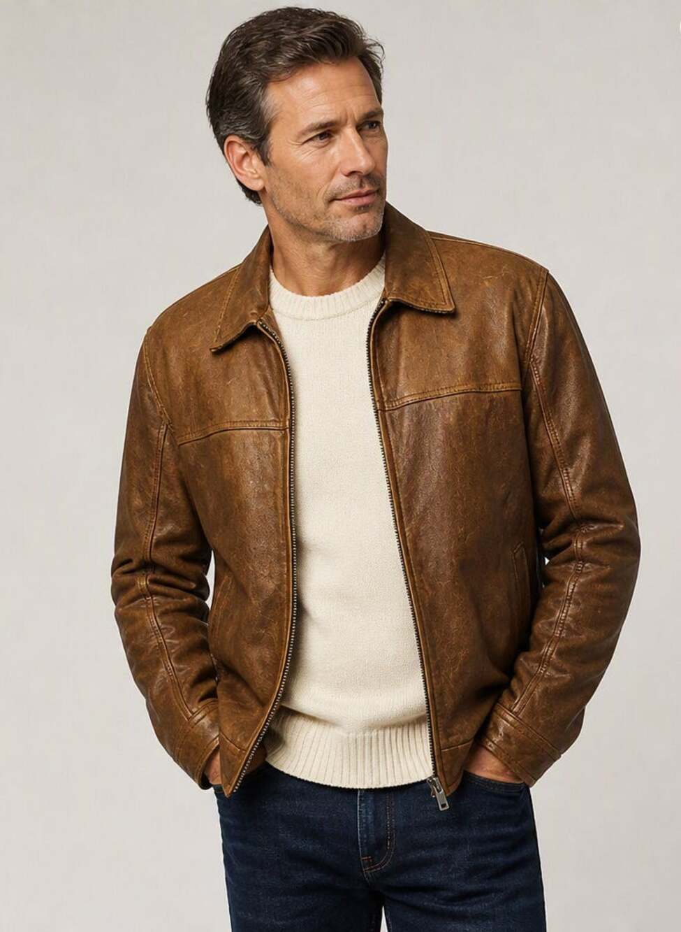 GUC - Wilson Distressed Chestnut Leather Bomber Jacket